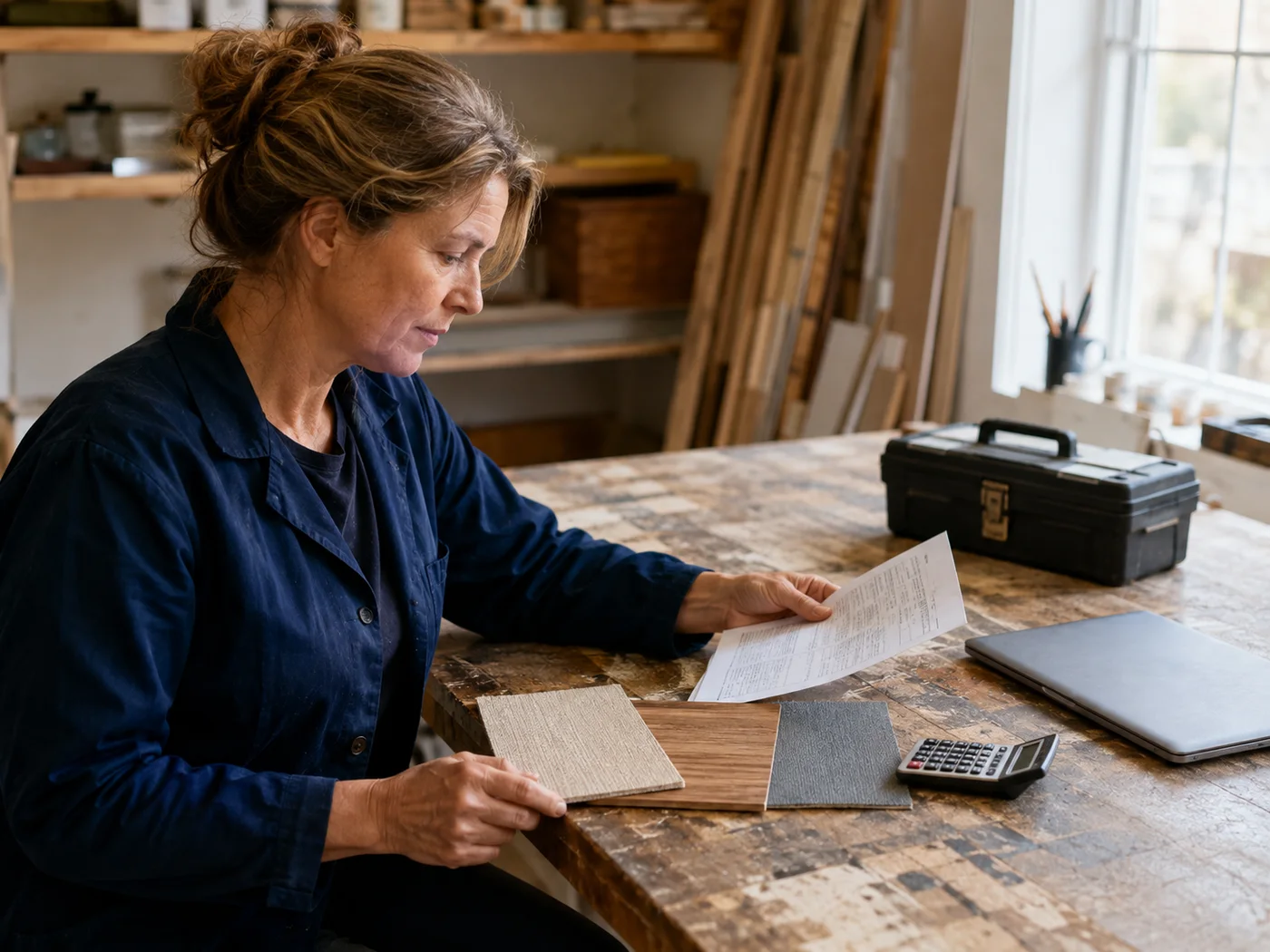 A solo contractor reviewing quotes and estimates