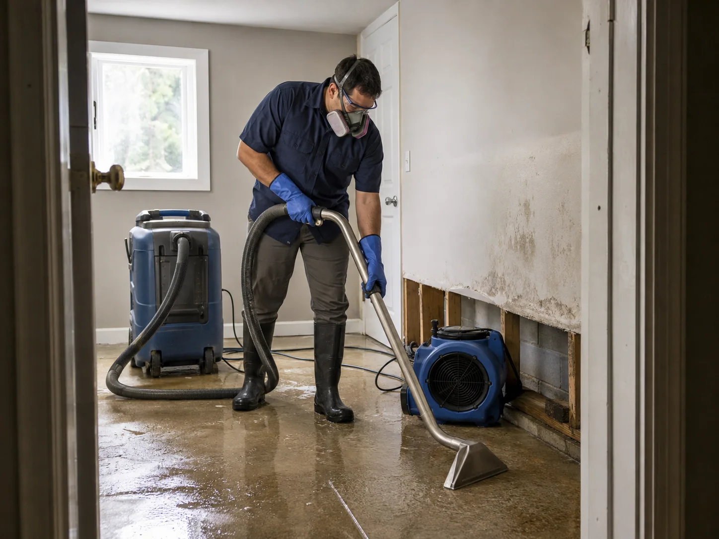 A water damage restoration owner at work